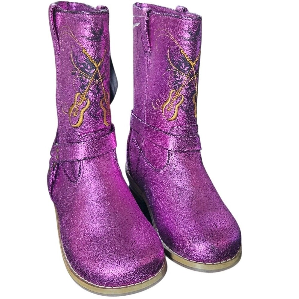 Rare Hannah Montana Western Boots Size 12 Youth Metallic Purple Embroidered NWT